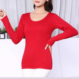 2XL Long Sleeve Single Layer Velvet Thermal Clothing For Women Winter Underwear O-Neck Basic For Thermos Tops Female Second Skin