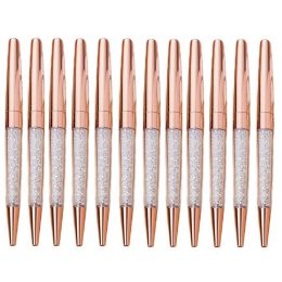 Pens 50Pcs/Lot Rose Gold Bling Diamond Fine Black Ink Crystal Ballpoint Pen Ring Wedding Office Metal Roller Ball Gift Custom Logo