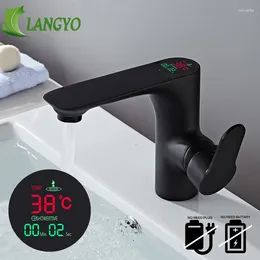 Bathroom Sink Faucets LANGYO LED Digital Basin Faucet Water Power Mixer Brass Chrome Plated Temperate Display Smart Tap B-3035