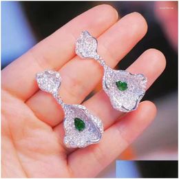 Stud Earrings Green Leaf Earring For Women Fine Jewelry 925Sterling Sier With Cubic Zirconia Simple Style Elegant Drop Delivery Dhkbt