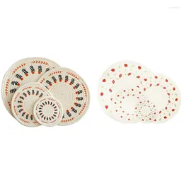 Table Mats 4Pcs Thicken Round Cotton Woven Insulation Pad Mat Printed Placemat Cup Durable High Quality