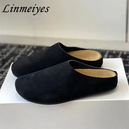 Slippers Casual Flat Women High Quality Cow Suede Slides Shoes Round Toe Mules Comfort Woman