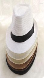 Wide Brim Hats 10pcslot 01806beixing Summer Solid Classic Paper Cap Men Women Fedoras Hat WholeWide6904191