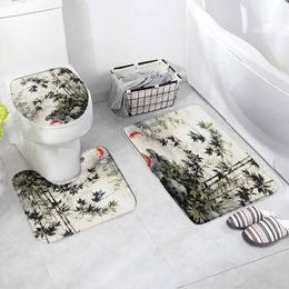 Japanese Style Bath Mat Set Fun Octopus Sea Waves Koi Carp Green Bamboo Cherry Blossom Home Bathroom Decor Rugs Toilet Lid Cover