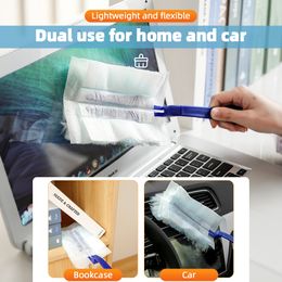Disposable Electrostatic Dust Duster 4/13pcs Blue Fluffy Fiber Brush Head Compatible Feather Duster Household Desk Cleaning Tool