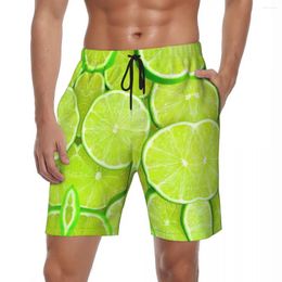 Men's Shorts Green Orange And Lemon Gym Summer Fruits Print Hawaii Beach Man Running Surf Quick Drying Custom DIY Swim Trunks