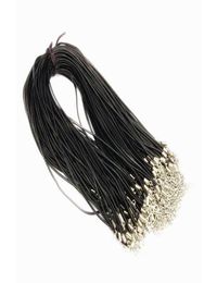 100PCS 2mm Black Genuine Leather Necklace Cord String Rope Wire 45cm DIY Jewellery Extender Chain With Lobster Clasp Components8930005