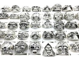 30pcs skull rings men punk rock silver metal women bikers skeleton rings vintage Jewellery gifts patry whole lots bulk brand new7925515