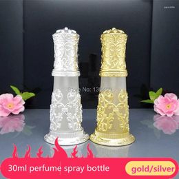 Storage Bottles 1pcs Makeup Gift 30ml High Quality Beautiful Silver Color Arabic Design Perfume Bottle Empty Vintage Mist Spray Glass