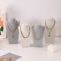 Jewelry Pouches Mannequin Linen Velvet Necklace Pendant Chain Bust Neck Display Stand Holder Window