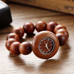 Редвуд Сандаловый дерево модный и творческий антикварный повседневной пары часы, студенческий деревянный водонепроницаемый браслет, бусинки Будды