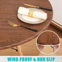 Olanly Elastic Round Table Cover Fitted Flannel Backed Vinyl Tablecloth Waterproof Wipeable Dining Table Covers For Camping