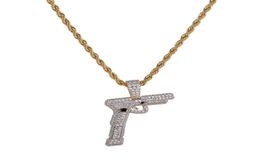 Hip Hop Jewellery Iced Out Goldsilver Colour Plated Gun Pendant Necklace Micro Pave Zircon Charm Chain for Men8446758