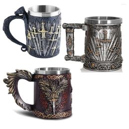 Mugs Mediaeval Knight Throne Sword Tankard Mug Unique Design Stainless Steel Insert Resin Beer Cup Party Halloween Gift