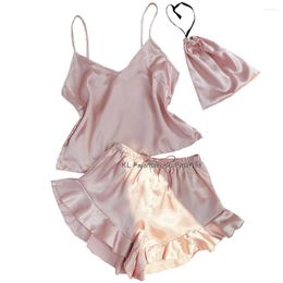 Home Clothing Silk Pyjamas Set Women Satin Ruffle Sleepwear Camisole Lingerie 2 Piece Pjs Nightwear Sexy Cami Tops Shorts Lounge Sets