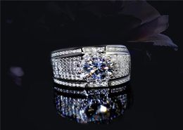 Stunning Handmade Band Rings Fashion Jewelry 925 Sterling Silver Popular Round Cut White Topaz CZ Diamond Full Gemstones Men Weddi1415490