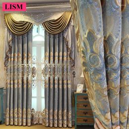 Curtain European Brown Chenille HollowOut Embroidered Luxury Curtains For Living Room Bedroom Window Blackout Valance Decor Tulle Custom