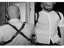 FashionNew Rock Male man Punk Faux Leather Harness Pin buckled Rivet Goth Handmade cool Body Bondage chest belt Men Harness3795830