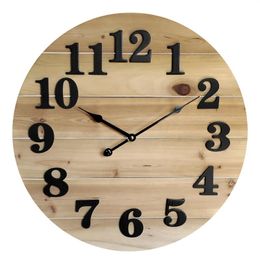 Wall Clocks Wood Planks Clock Natural Stain Finish WMC222N Easy To Hang Living Room House Decoration Office Classroom Use Design 2024