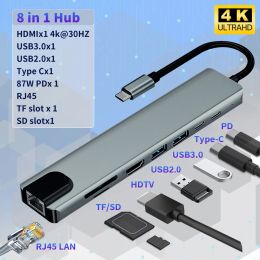 Hubs Portable Hub USB 3.0 Docking Station Type C For Laptop Adapter RJ45 TF/SD Card HDMI Splitter Usb 2.0 for Home Office Multiport