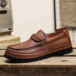 Casual Shoes Men Business Dress Fashion Genuine Leather Thick Bottom Loafers Moccasins Slip On Flats Driving
