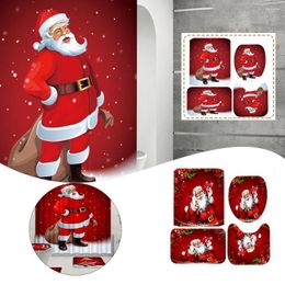 Party Decoration 4pcs Christmas Santa Print Shower Curtain Set Personalized Holiday For Chirstmas