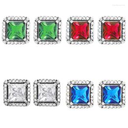 Stud Earrings Original Timeless Elegance With Red Green Blue Crystal Earring 925 Sterling Silver For Women Gift Europe Jewellery
