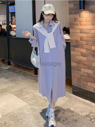 Maternity Dresses Preppy Style Maternity Dress with Cape Korean Style Long Sleeve Turn-down Collar Single-breasted Pregnant Woman Shirts Dresses 24412