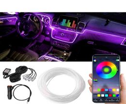 6 In 1 6M RGB LED Car Interior Ambient Light Fiber Optic Strips Light with App Control Auto Atmosphere Decorative Lamp9395499