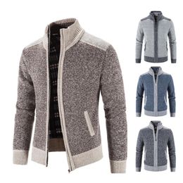 New Autumn Winter Sweaters Men Fleece Cardigan Warm Knitted Sweatercoat Mens Solid Stand Collar Zipper Slim Knitwear Coat