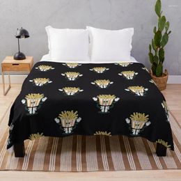 Blankets Retro Meditating Fries Sublimation Flannel Kpop Cartoon Throw Blanket