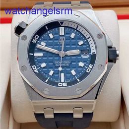 AP Crystal Wrist Watch Royal Oak Offshore Series 15720ST Precision Steel Blue Plate Back Transparent Mens Fashion Leisure Business Sports Mechanical Diving Watch