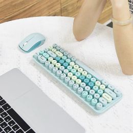 Combos Wireless Keyboard and Mouse, Cute Colourful 68 Round Keycap Compact Keyboard for Computer, Computer, Desktop, Laptop