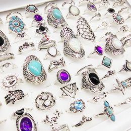 50pcs/Lot Wholesale Vintage Exaggerate Big Water Drop Finger Rings for Women Purple Crystal Oval Opal Stone Bear Acrylic Jewellery