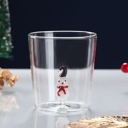 3D Cups for Christmas Transparent Glass Cups for Coffee Water Juice Mug Snowman Santa Animal Design Christmas Gift