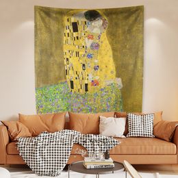 XxDeco The Kiss Of Gustav Klimt Home Decor Aesthetic Painting Of Famous Artists Tapestry Wall Hanging Living Room Backdrop