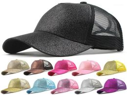 2019 girls cap Messy Buns Trucker Plain Baseball Visor Cap Unisex Glitter Hat petten voor mannen cappellini uomo XP1511283958