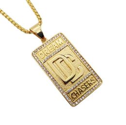 Pendant Necklaces Bling Full Rhinestone Dream Chaser Pendants Men Hip Hop 316L Stainless Steel DC Necklace For Women BLKN0835Penda9881483