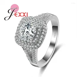 Cluster Rings Romantic Wedding Crystal Stamp Silver Color Big Zircon Stone Womens Fashion Jewelry Ring