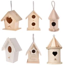 Creative Wooden Cages Hummingbird House with Hanging Rope Home Gardening 6 Decoration Birds Small Nest DIY Types WallMounted 240412
