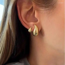 Stud Earrings Two Sizes High Polished Wide Small Hoop For Women Minimalist Gold Colour Punk Geometric Waterdrop Dome Earring Jewellery