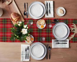 Christmas Plaid Texture Elk Linen Table Runners Dresser Scarves Table Decor Washable Dining Table Runners Christmas Decorations
