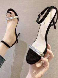 Casual Shoes 2024 Summer High Heels Women's One Line Buckle Sandals Fashion Slim Versatile Fairy Style