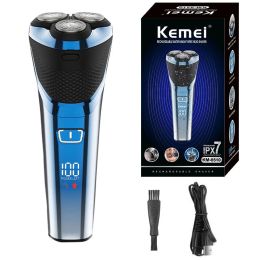 Shavers Kemei 3D Floating Electric Shaver For Men Wet Dry Face Beard Rotary Electric Razor Rechargeable Facial Shaving Machine USB