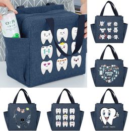 Thermal Lunch Dinner Bags Canvas Teeth Anime Print Handbags Picnic Travel Breakfast Box School Child Food Insulated Tote Bag