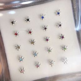 Studs New Arrival 20Pcs/Box 925 Sterling Silver Nose Studs Maple Leaf Body Piercing Jewellery Percing Nez Plata