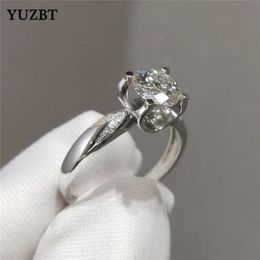 YUZBT Women 925 Silver 1 Excellent Cut Gemstone Cow Head Ring Diamond Test Past D Colour Swallowtail Gift240412