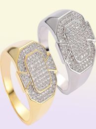 BlingBling CZ Rings For Mens Geometric Hip Hop Gold Silver Plated Jewellery Iced Out Full Diamond Ring9496916