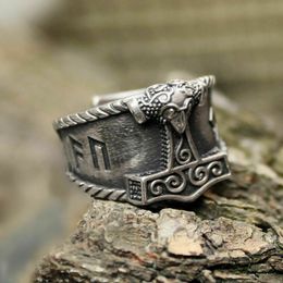 QEENKISS 925 Sterling Silver Viking Ring for Men Vintage Adjustable Ring Fine Jewellery Wedding Party Groom Father Boy Gift RG6969