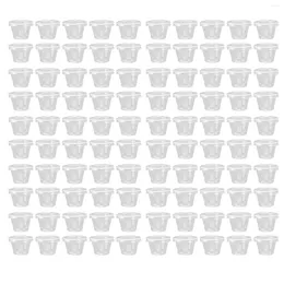 Bowls 100 Sets Plastic Portion Cups With Lids Transparent Disposable Condiment Container1oz